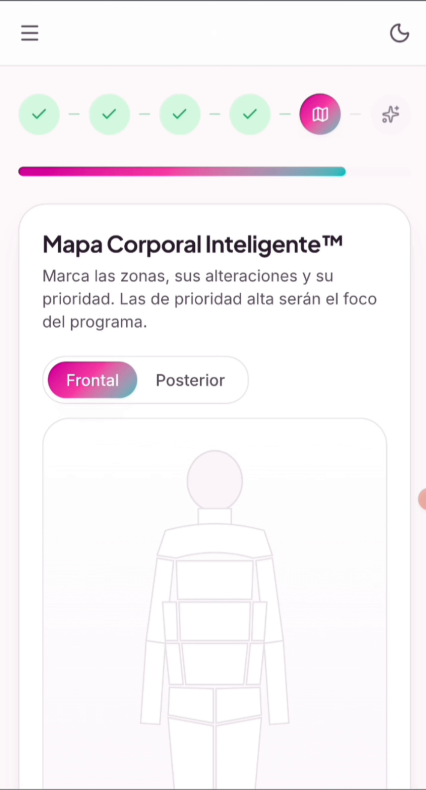 Pantalla de valoración: Mapa Corporal Inteligente