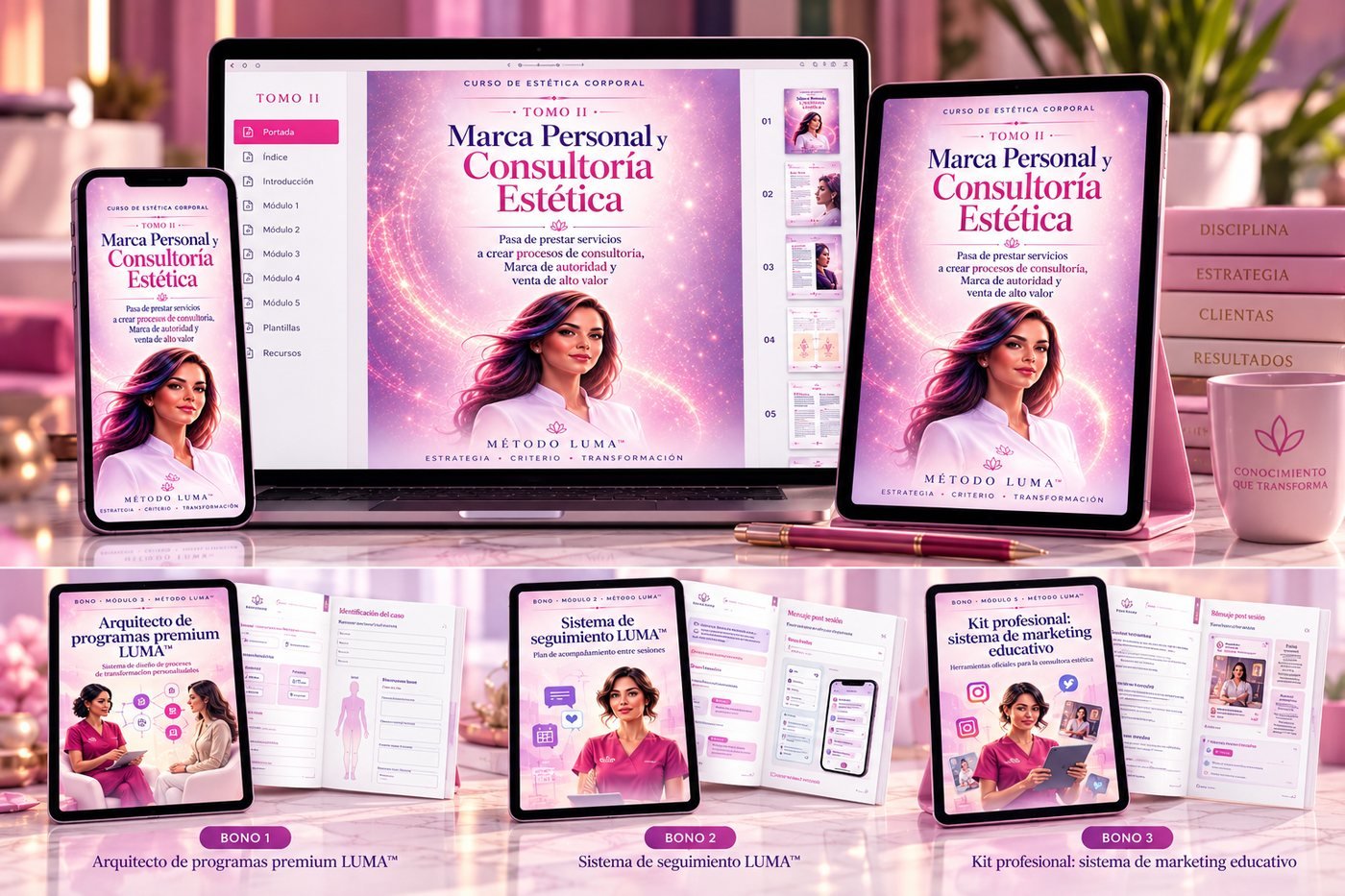 El Tomo II del Método LUMA™ en libro, tablet y las herramientas incluidas